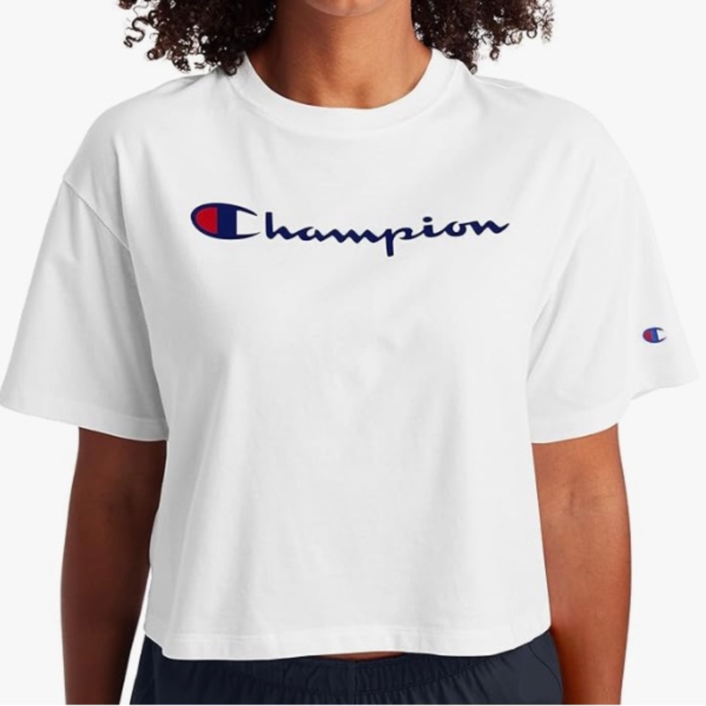 Champion White Logo Crop Top